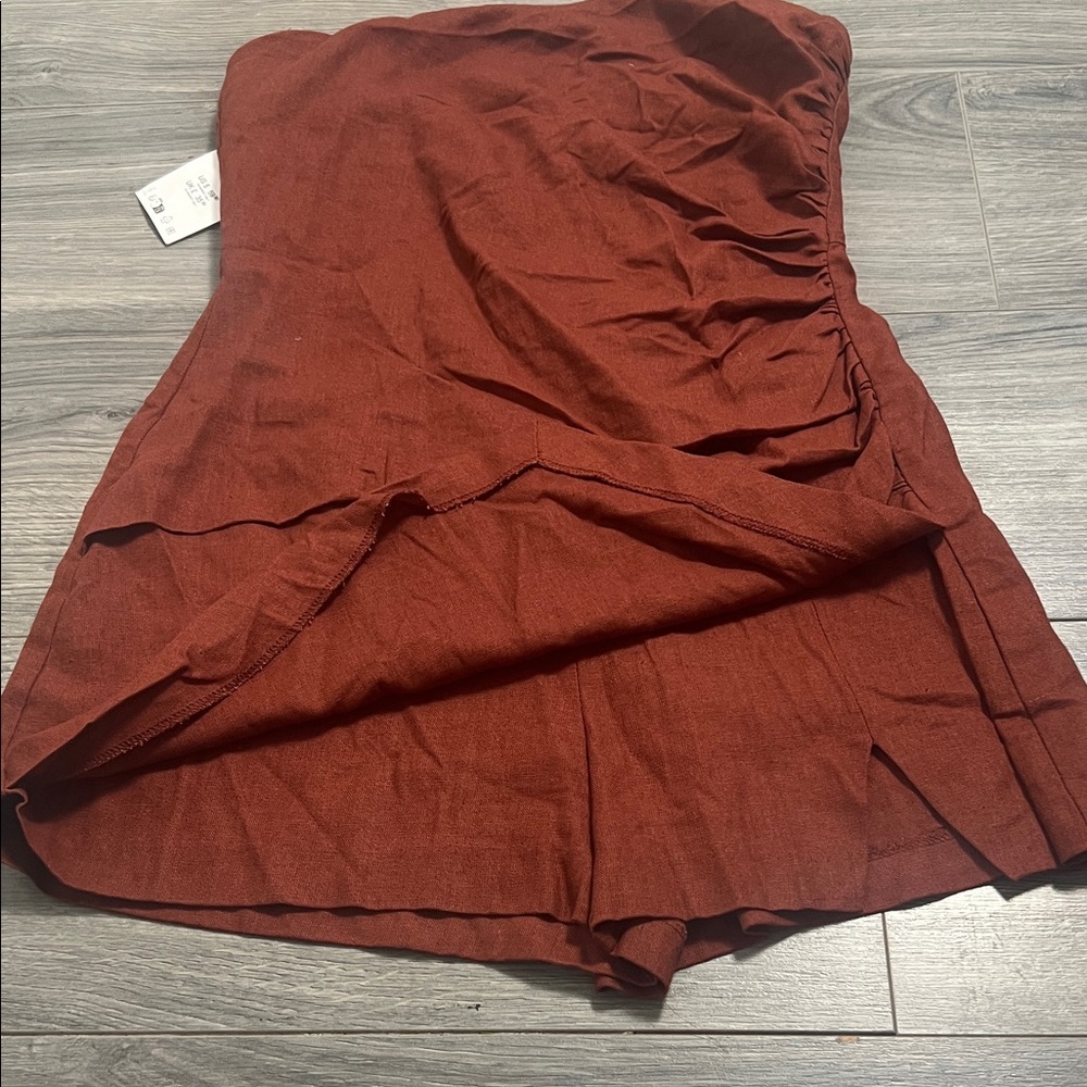 Zara Elegant linen Strapless Rust jumpsuit - Picture 2 of 16